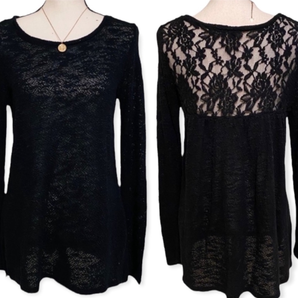 American Eagle Floral Lace Mesh Back Lightweight Long Sleeve Sweater size medium